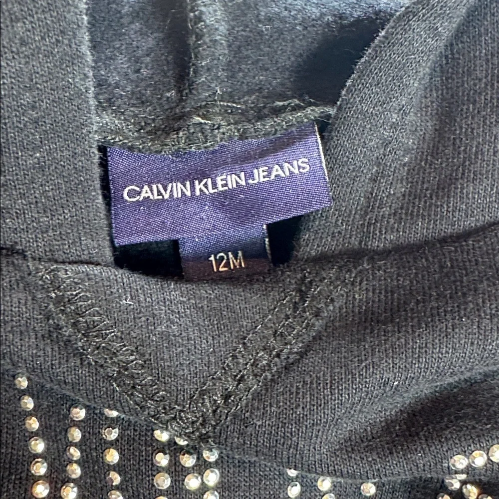 Calvin Klein Black Hooded Dress‎ with Leather-Look Hem